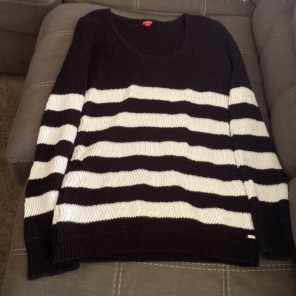 Guess Sweater Striped Black and White Size Medium